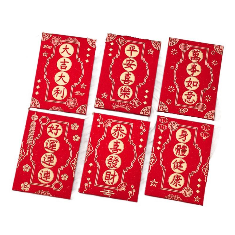 6Pcs Cute Lucky Red Pocket Cartooon New Year Red Packet Red Envelope Bag Blessing Gift