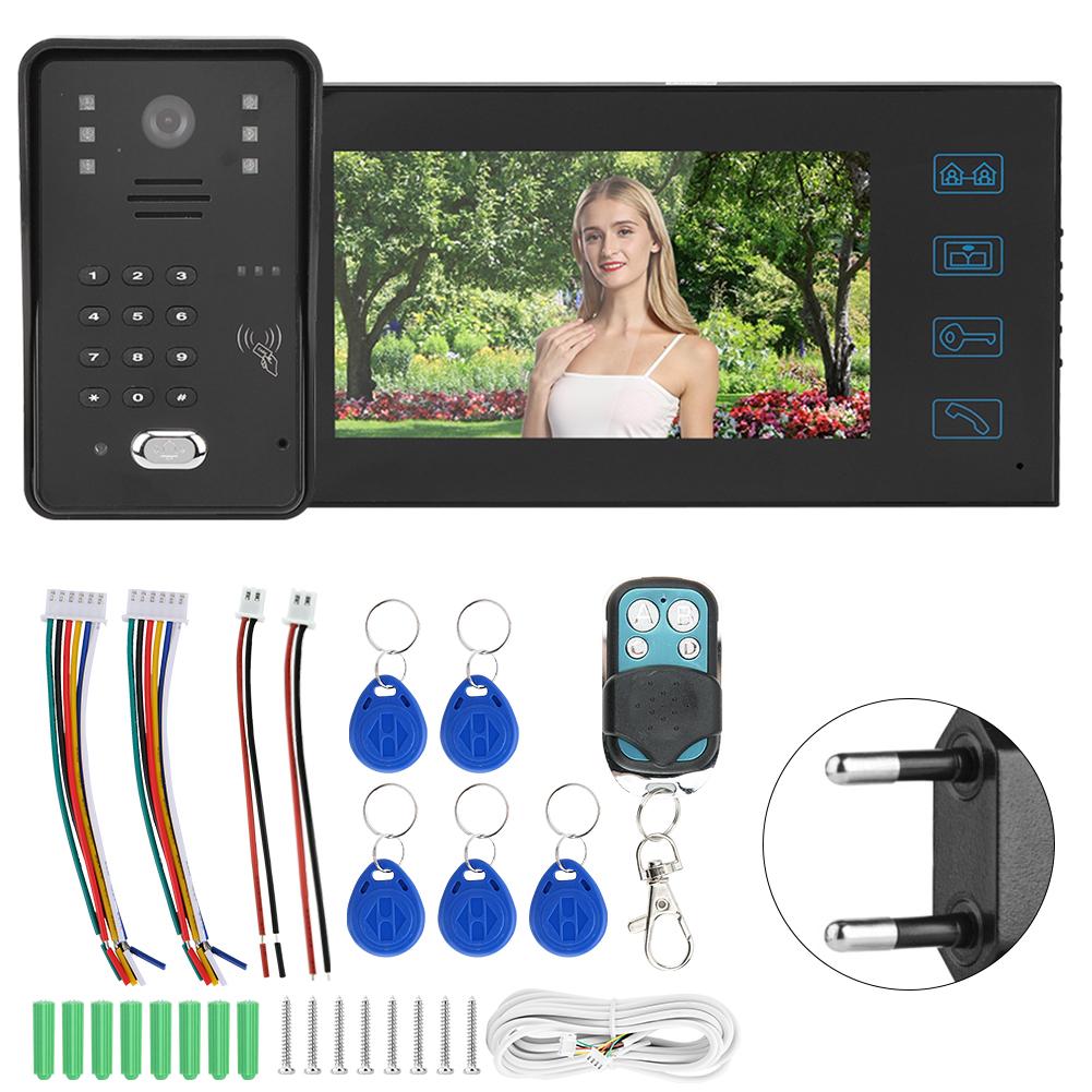 7-дюймовый TFT LCD дверной звонок с дистанционным управлением, паролем, картой, видеодомофоном, водонепроницаемым домофоном