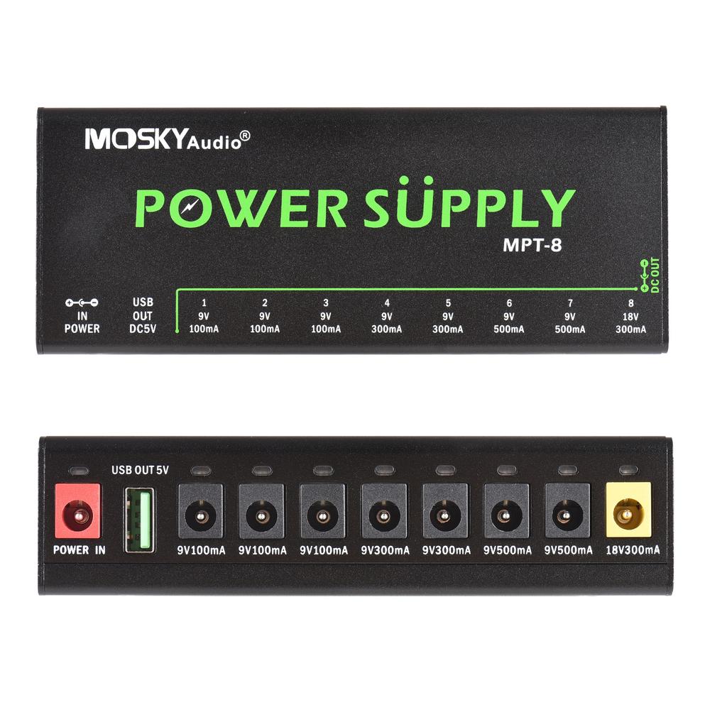 MOSKYAUDIO 8-Channel Guitar Pedal Power Supply with Independent Short Circuit Protection LED Power