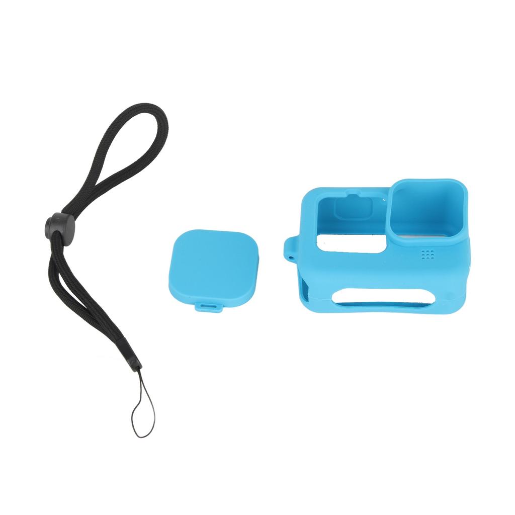Soft Silicone Protective Case Cover Safety Wrist Lanyard with Camera Lens Cap for GoPro 9Blue