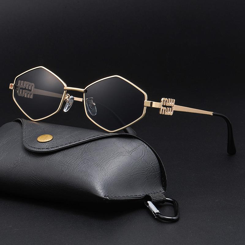 New polygonal fashion women's sunglasses metal letter sunscreen glasses European and American high-end sunglasses