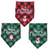 Red Green Grid Christmas Dog Scarf Adjustable Snowman Dog Saliva Towel Santa Claus Triangle Bandana Merry Christmas Decoration