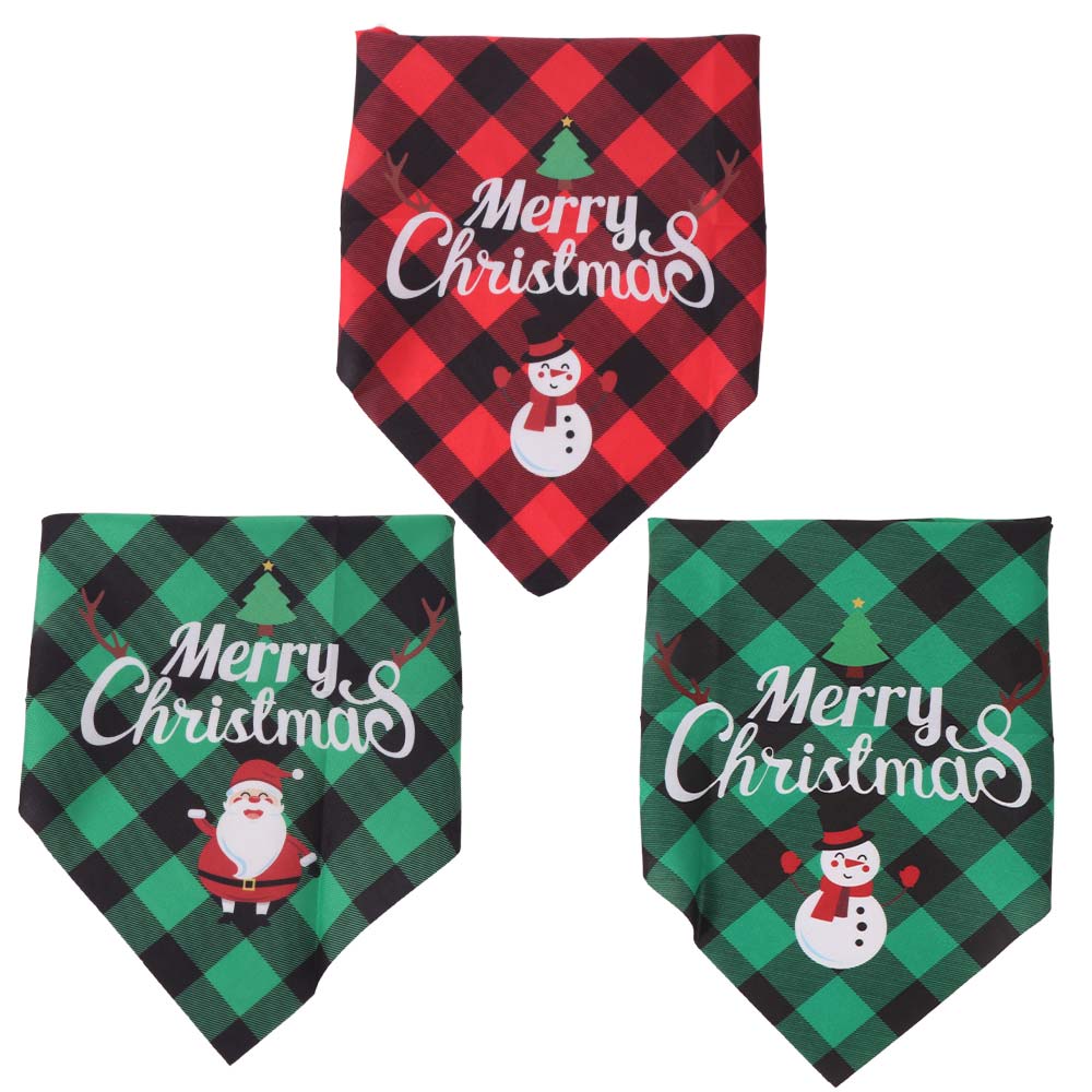 Red Green Grid Christmas Dog Scarf Adjustable Snowman Dog Saliva Towel Santa Claus Triangle Bandana Merry Christmas Decoration
