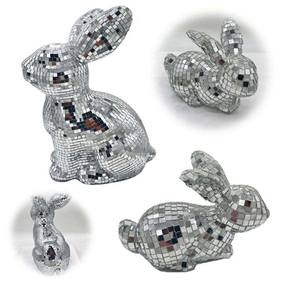 Mirror Disco Ball Rabbit Ball Sitting Easter Wedding Party Bunny Figurine Figurine Mirror Home Office Desktop