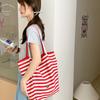 Полосатая холщовая сумка 2025 новая корейский стиль ins сумка-тоут для отдыха на одно плечо большая вместимость сумка-тоут хозяйственная сумка