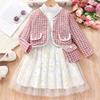 Платье с длинным рукавом 2-7 лет Новый стиль Платье с ярусами с длинным рукавом для девочек Рождественское платье с сумкой