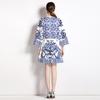 Autumn Vintage Brand Designer Print Runway Dresses Women Flare Sleeve Mini Short Party Dress