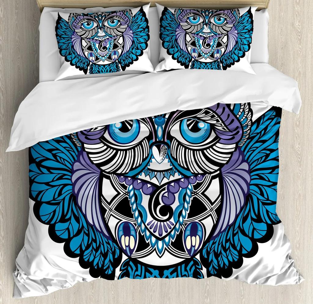 Owl Duvet Cover Bird Decor Bedding Set Printed Comforter Cover for Boys Girls Children Teens Bedroom Decor with 2 Pillow Case