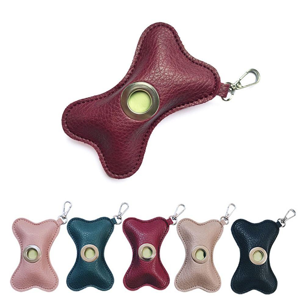 Creative Dog Poop Bag Dispenser Bone Shaped PU Leather Pet Poop Clean Bag Holder Waterproof Portable Pet Waste Bag Carrier