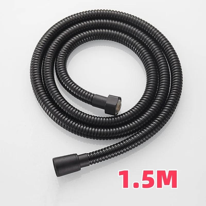 Upgrade Stainless1.5M Black Flexible Shower Hose Long Bathroom Shower Hose Extension Plumbing Pulling Tube Bath Accessories