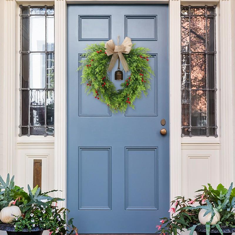 Christmas Bell Wreath Linen Bow Door Hanging Home Decoration