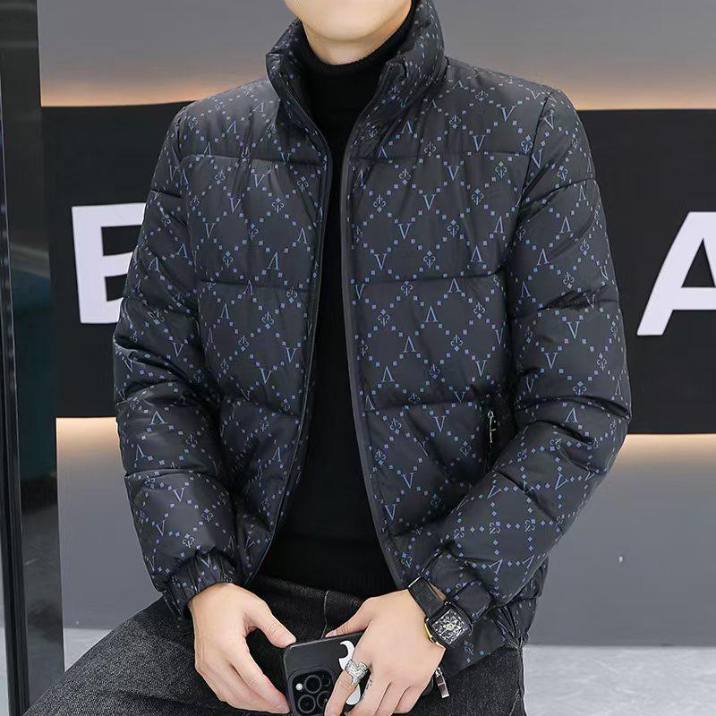 2026 Men's Trendy Stand Collar Full Print Down Jacket - Thick, Warm, Windproof, Cold-Resistant Outerwear