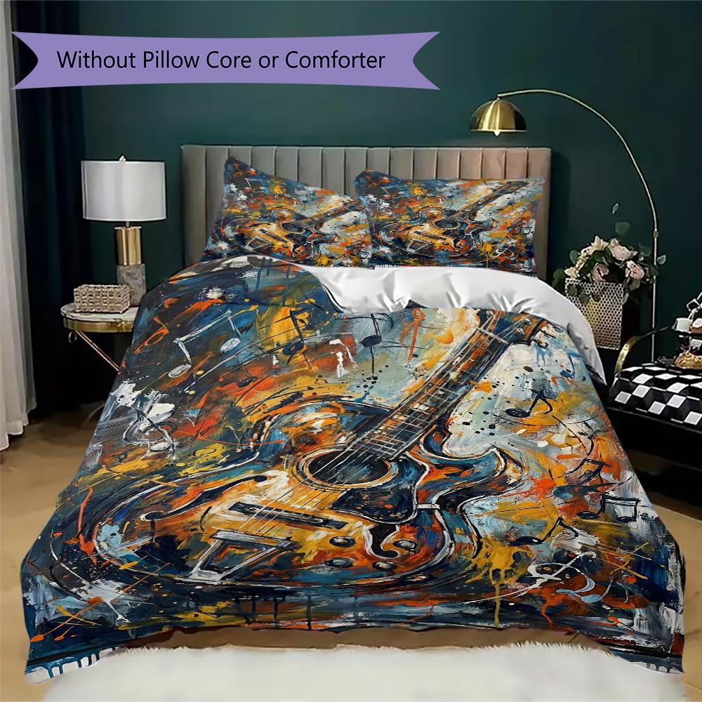 Guitar Music Pattern Bedding uilt Set uilt Cover Pillowcase Home Decoration Birthday Gift (1 * duvet cover + 2 * pillowcase without core)10