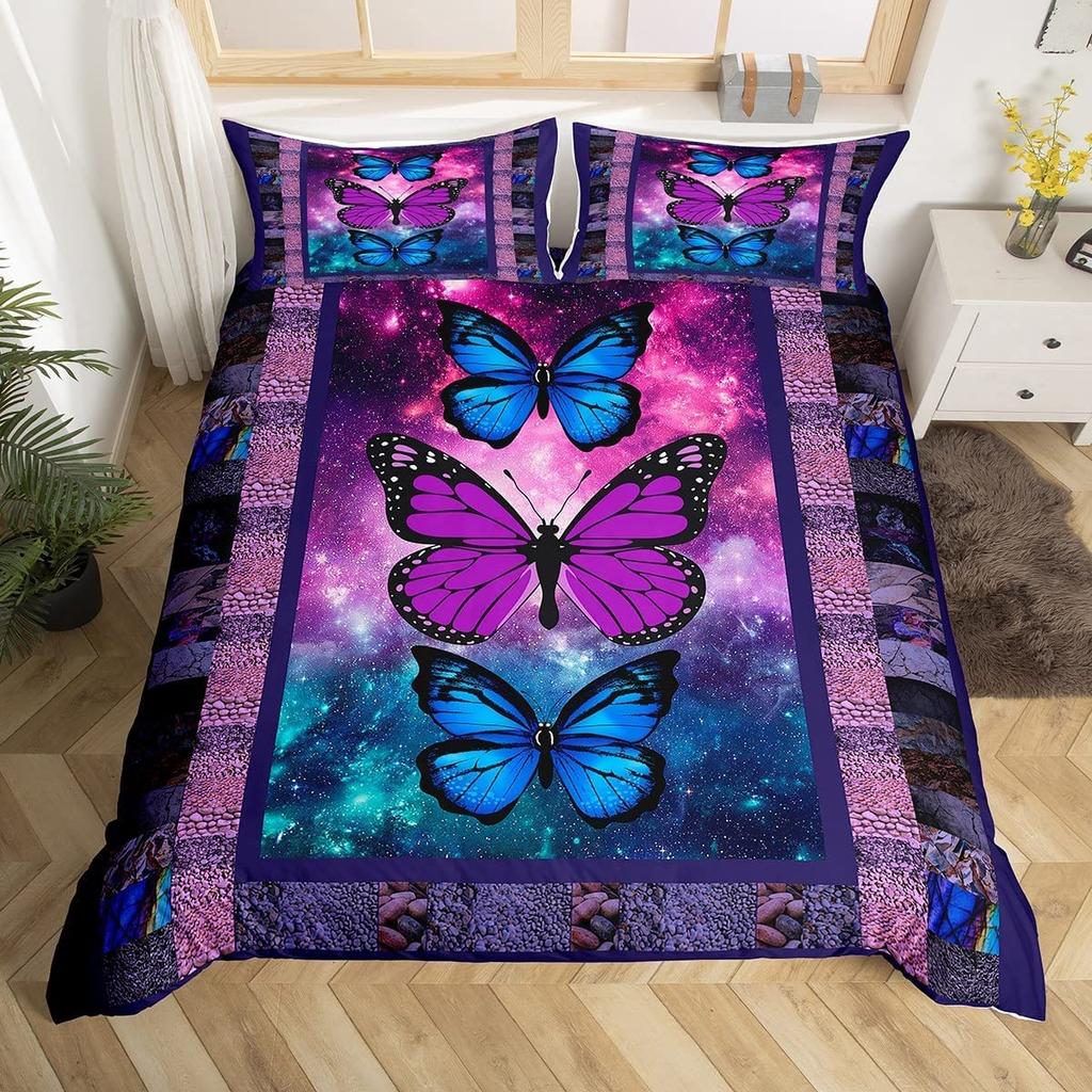 3D Dreamy Night Galaxy Purple Butterfly Printed Purple Flying Duvet Cover Комплект постельного белья для детей, девочек, подростков, взрослых, 3 пододеяльника