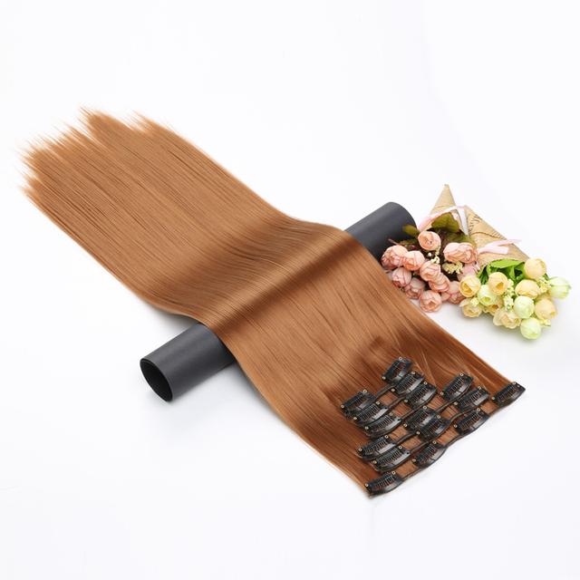 XINRAN Hair Extension Synthetic Straight Hair Clips For Women 150g High Temperature Fiber