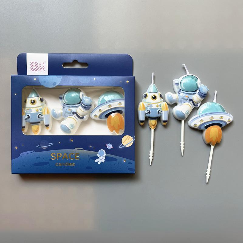 Ребенок С Днем Рождения Вечеринка Астронавт Ракета НЛО Торт Свеча Для Вселенной Космос Тема Украшения для Дня Рождения