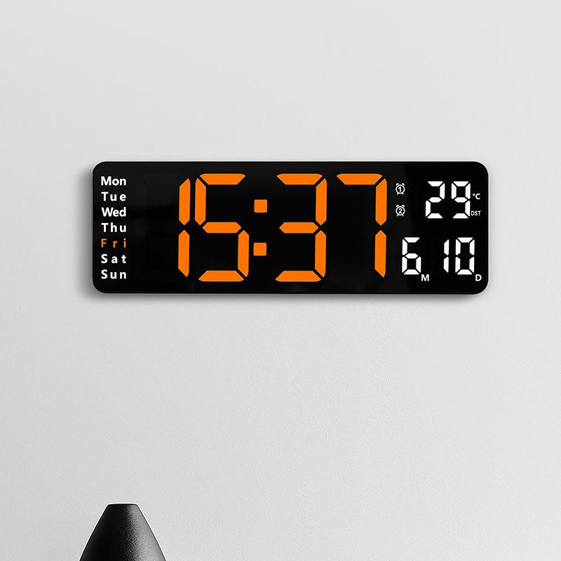 13" Large Display Digital Clock, 2-in-1 Tabletop & Wall Mount, Temperature, Day of Week, Multiple Alarms, Minimalist Living Room Clock, 6629