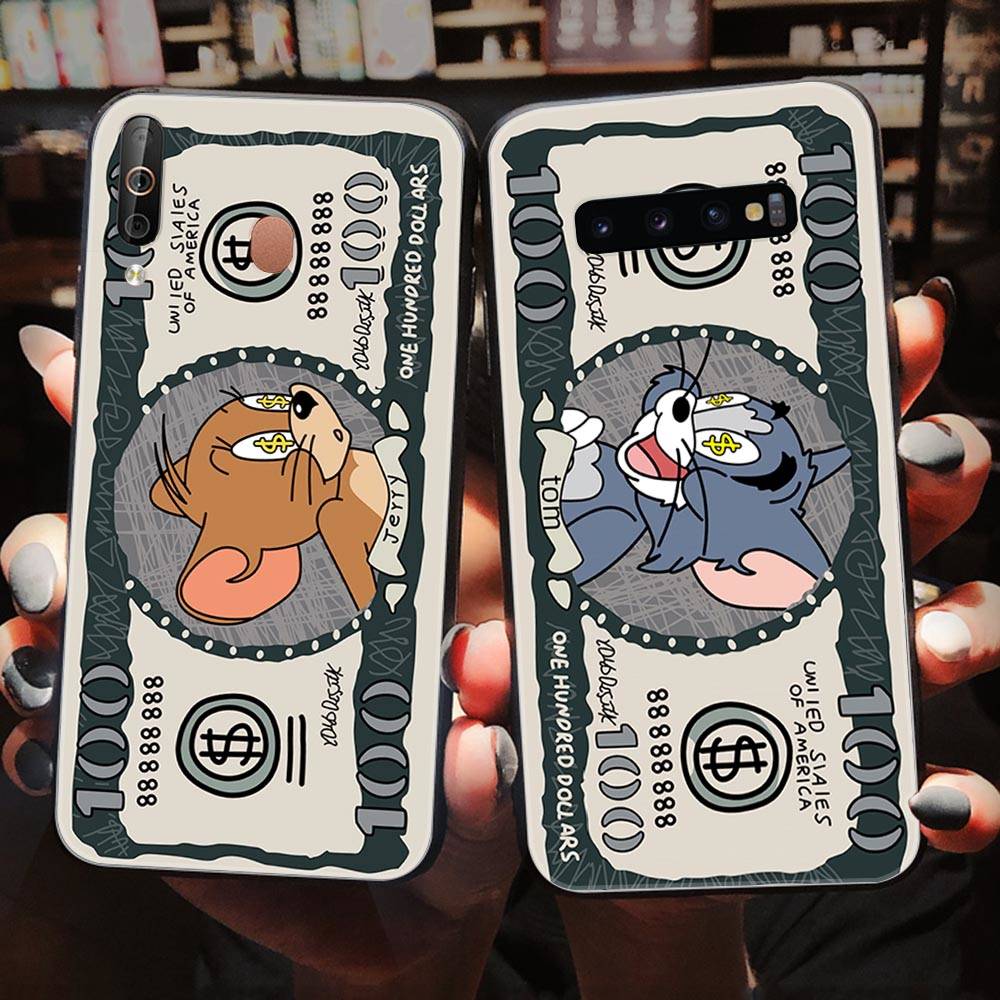 J-1 Том и Джерри черный чехол для iPhone 16 15 14 13 12 Samsung S24 S23 Ultra Xiaomi POCO Redmi Note Realme Moto OPPO A15 Realme VIVO Pro Max Plus 5G
