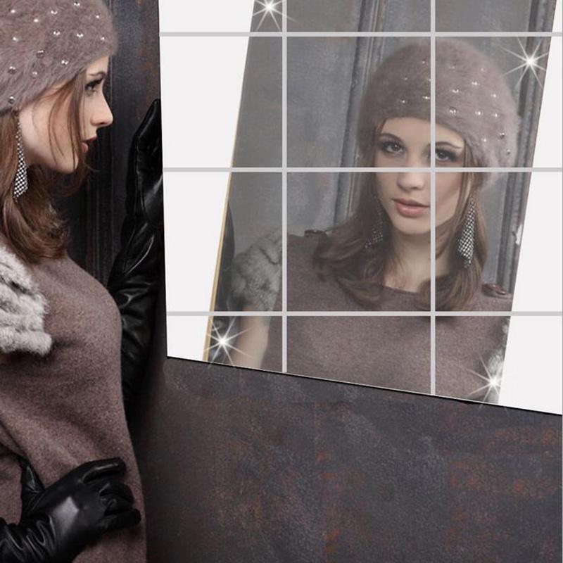 9 Pcs Decorative Mirror Foil Wall Stickers Self-Adhesive Furniture Films Square PS High Quality