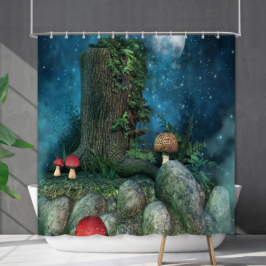Водонепроницаемая штора для ванной, цифровая печать, растение, гриб, занавеска для душа, без пробивки, перегородка для туалета, ткань для душа