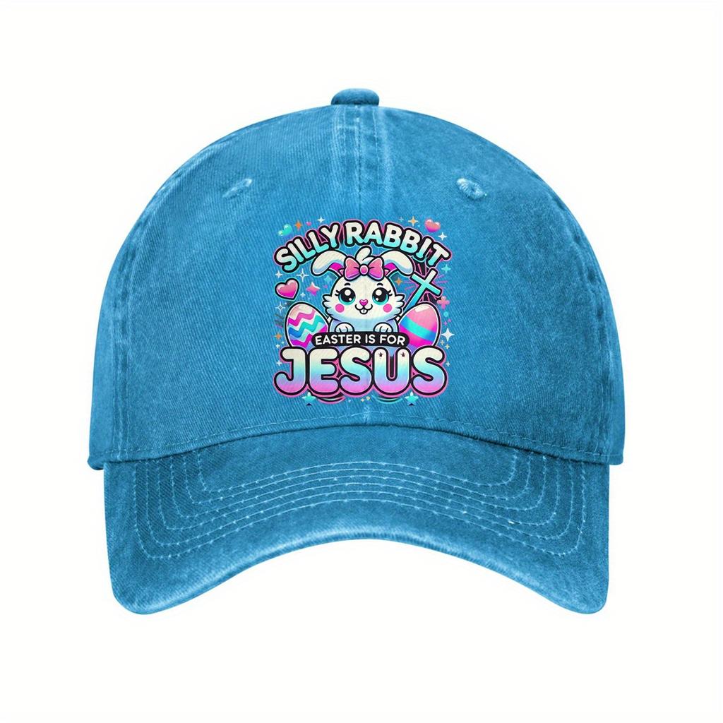 Silly Rabbit Easter Jesus Print Baseball Cap Adjustable Cotton Casual Distressed Unisex Adult Cap