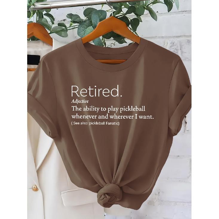 Retirement Themed Pickleball Retired Call anytime Pileball Fun Text Print Fashionable Retro Style Women's Short Sleeve Shirt Spring and summer casual