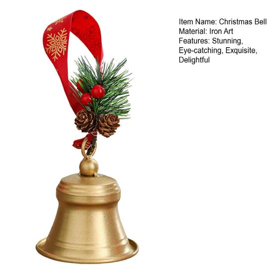 Christmas Bell Hanging Ornaments Rustic Metal Bell Decoration with Artificial Pine