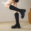Augustine long boots women's 2025 new autumn thick-soled V-mouth thin boots retro British tall knight boots