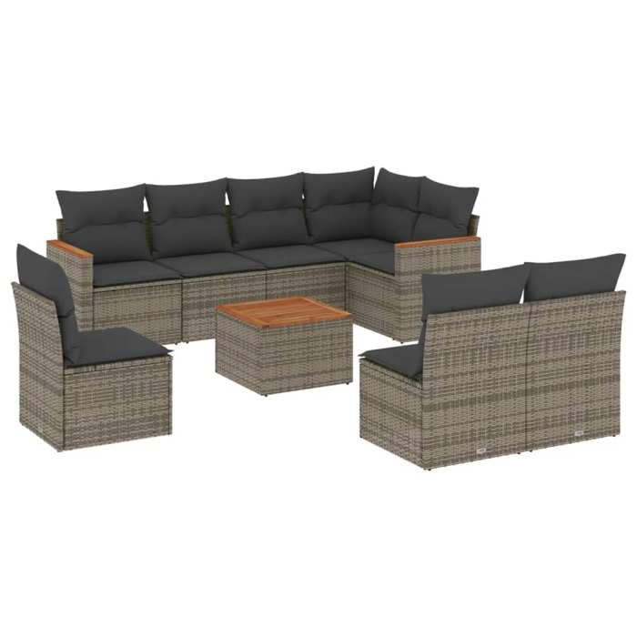 VidaXL Salon de Jardin avec Coussins 9 pcs, Canapés de Terrasse, Ensemble de Meubles de Patio, Mobilier d'Extérieur, Gris 3226053