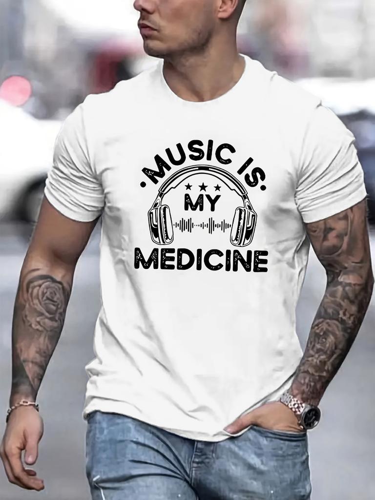 Music Is My Medicine Men's T-shirt Personalized Mens Short Sleeve Crew Neck Top Fashion Street Clothing Summer Cotton Undershirt