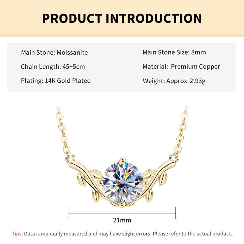 Rrjzz 2Carat Round Cut Solitaire Lab Imitation Diamond Pendant Necklace Moissanite Necklace for Women D Color VVS1 GRA Certified