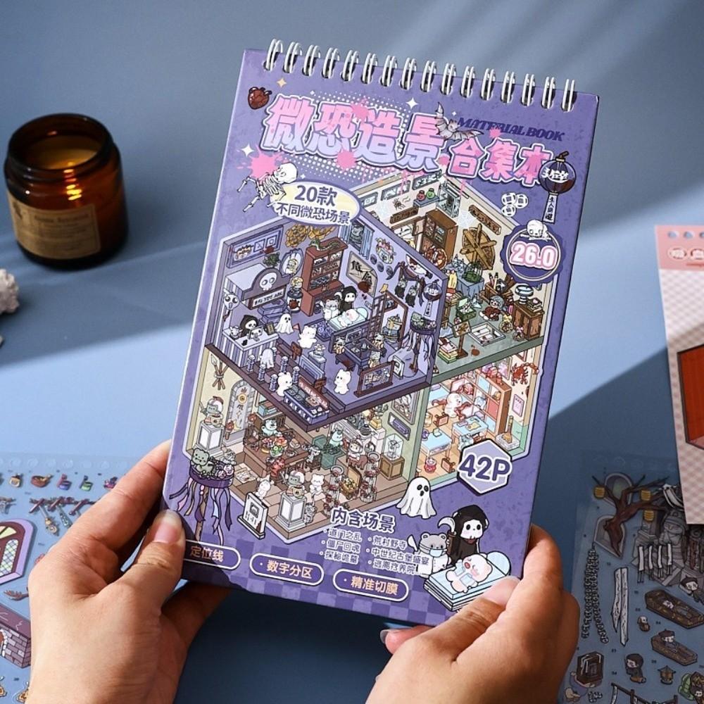Spooky Theme Miniature Scene Sticker Book 20 Scene Haunted Cottage Sticker Holiday Gifts