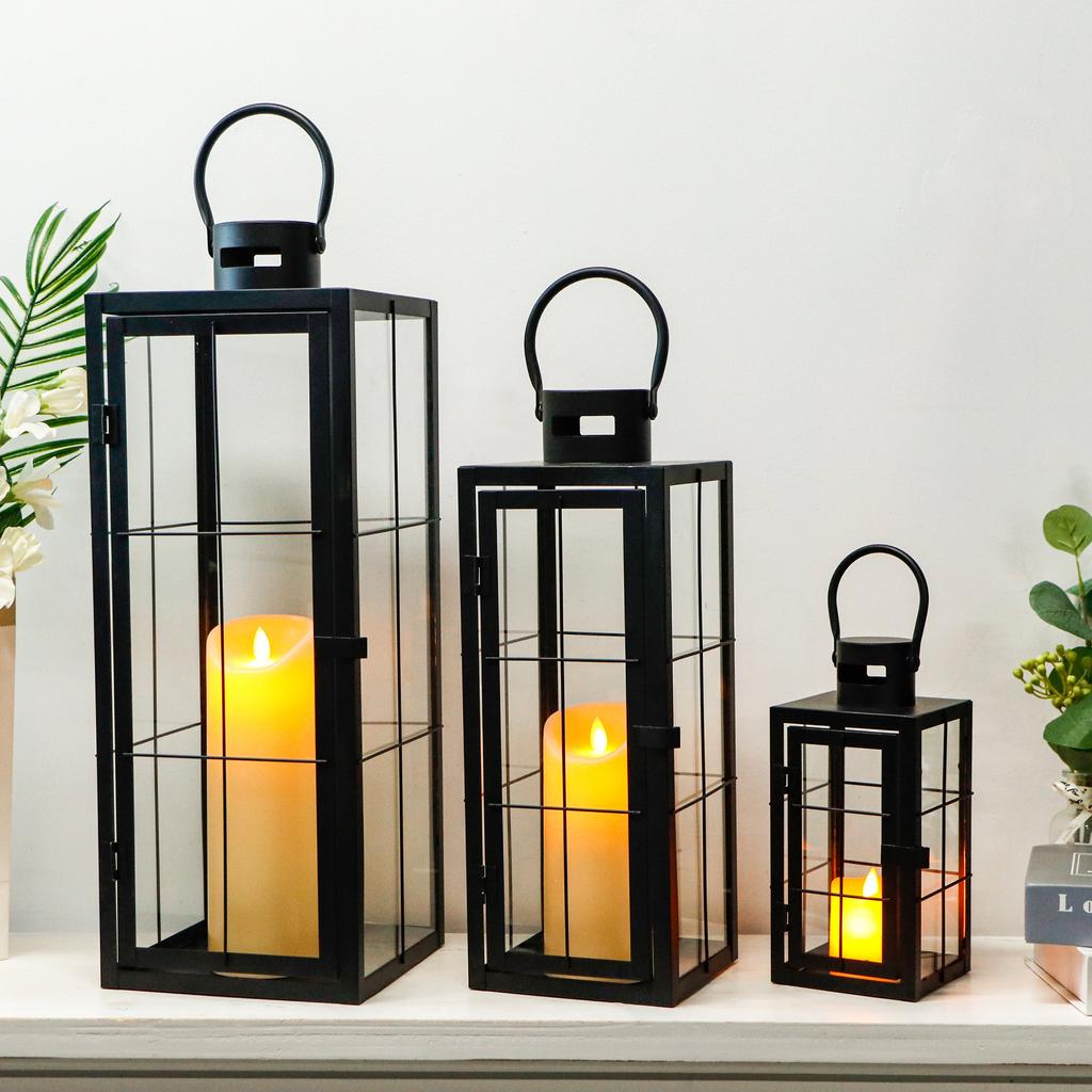 Set of 3 Square Candle Lanern Perfect Size Home Decoration Outdoor Wedding Lanterns With Tempered Glass