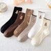 5 Pairs Bear Embroidery Snow Boot Socks Breathable Sports Socks Women Socks  Autumn