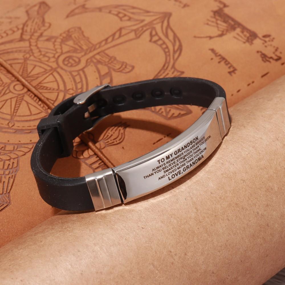 Popular Creative Simple Couple Fashion Stainless Steel TO MY GRANDSON Silicone Hand Link Day Gift Jewelry