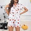 Women's Halloween Pajamas Sets 2 Piece Ghost Pumpkin Print Shirts And Shorts Pjs Lounge Set Button Down Short Sleeve Sleepwear