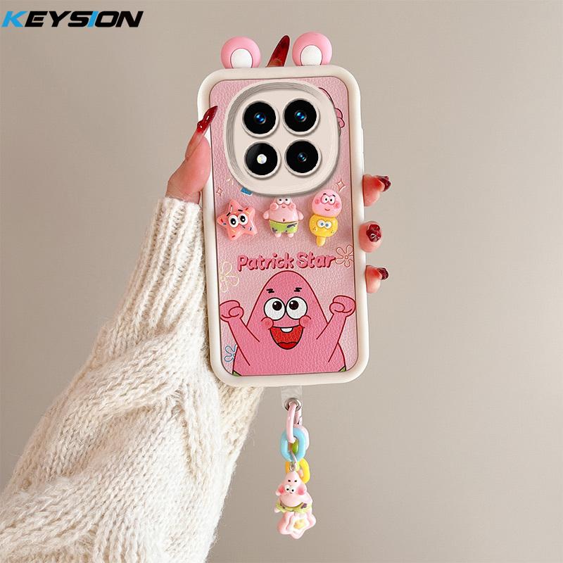 KEYSION Милый чехол с 3D-мультяшным рисунком для Redmi Note 14 Pro 5G 14 Pro+ с браслетом, силиконовый противоударный чехол для телефона Xiaomi POCO X7