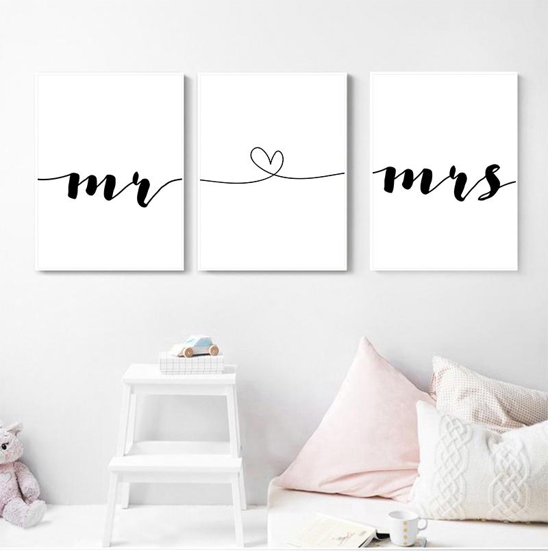 Mr Mrs Family Simple Quotes Wall Art Canvas Poster Minimalist Print Couple Anniversary Painting Picture for Living Room Decor No Frame