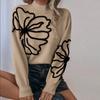 Women's Mock Neck Long Sleeve Knit Sweater Loose Fit Floral Embroidery Pullover