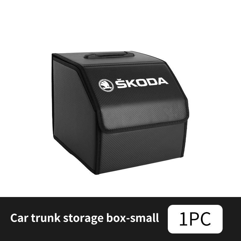 For Skoda Leather Car Trunk Storage Box Multifunctional Tool Organizer Bag VRS Octavia 1 2 3 Rapid Kodiaq Karoq Fabia Kamiq JA5