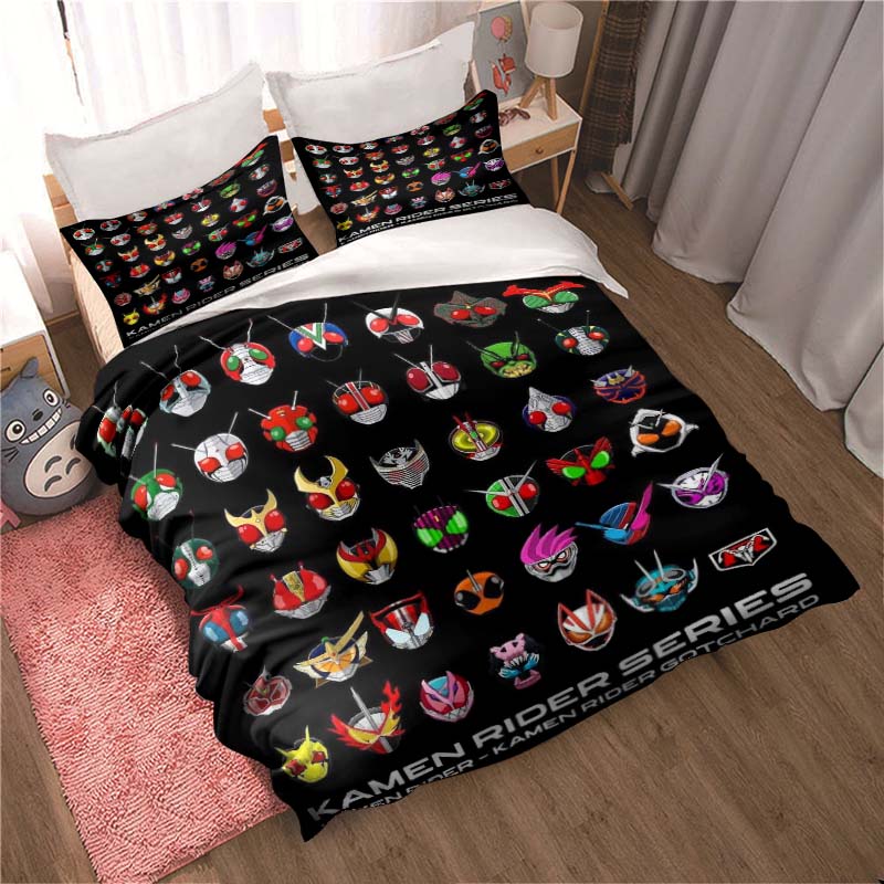 Masked Rider themed bedding set with duvet cover and pillowcases – suitable for single, double, king, and queen beds. A festive