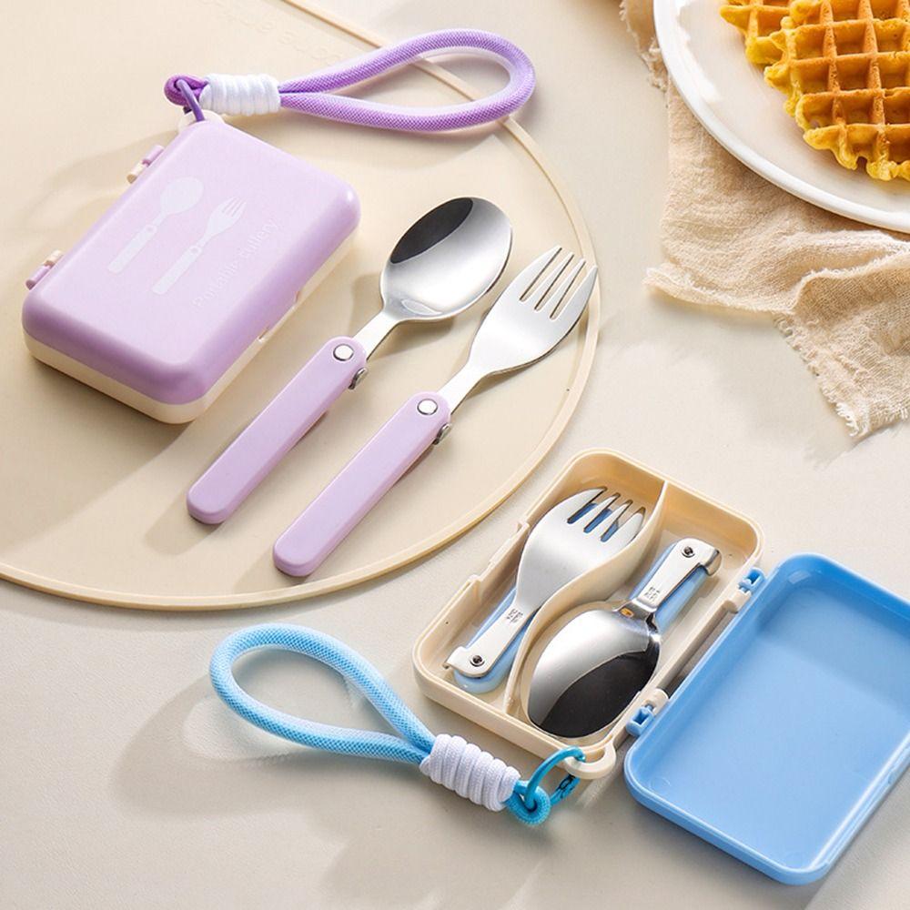 With Storage Box Stainless Steel Cutlery Set Foldable Portable Spoon Fork Outdoor Picnic