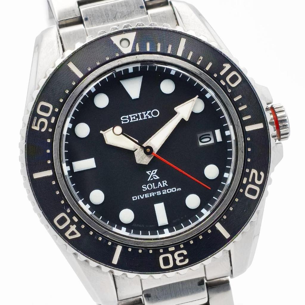 Отличное состояние SEIKO PROSPEX Diver Scuba Solar SBDJ051 Черный черный нержавеющая сталь 200м водозащита V157-0DP0 циферблат, сталь, устойчивые.