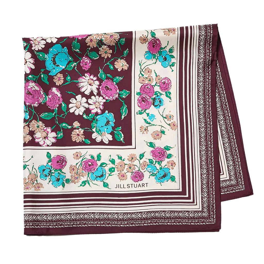 JILL STUART Silk Print Petite Scarf 60108011, Women's Floral Print, Wine, 60108011C, Approx. 58cm W x 58cm H