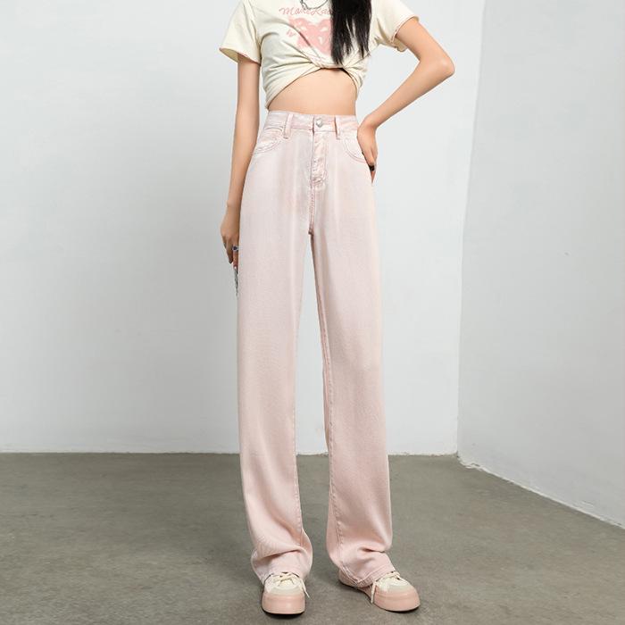 Теннисные джинсы для женщин на лето, новые широкие свободные тонкие шелковые прямые брюки