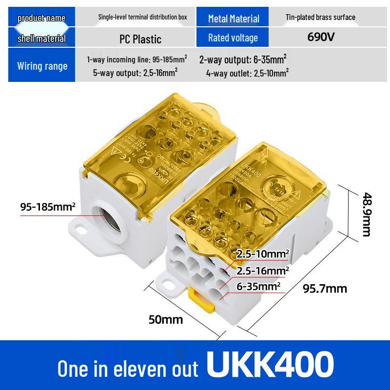 UKK High Current Unipolar Rail-Mounted Distribution Terminal Block