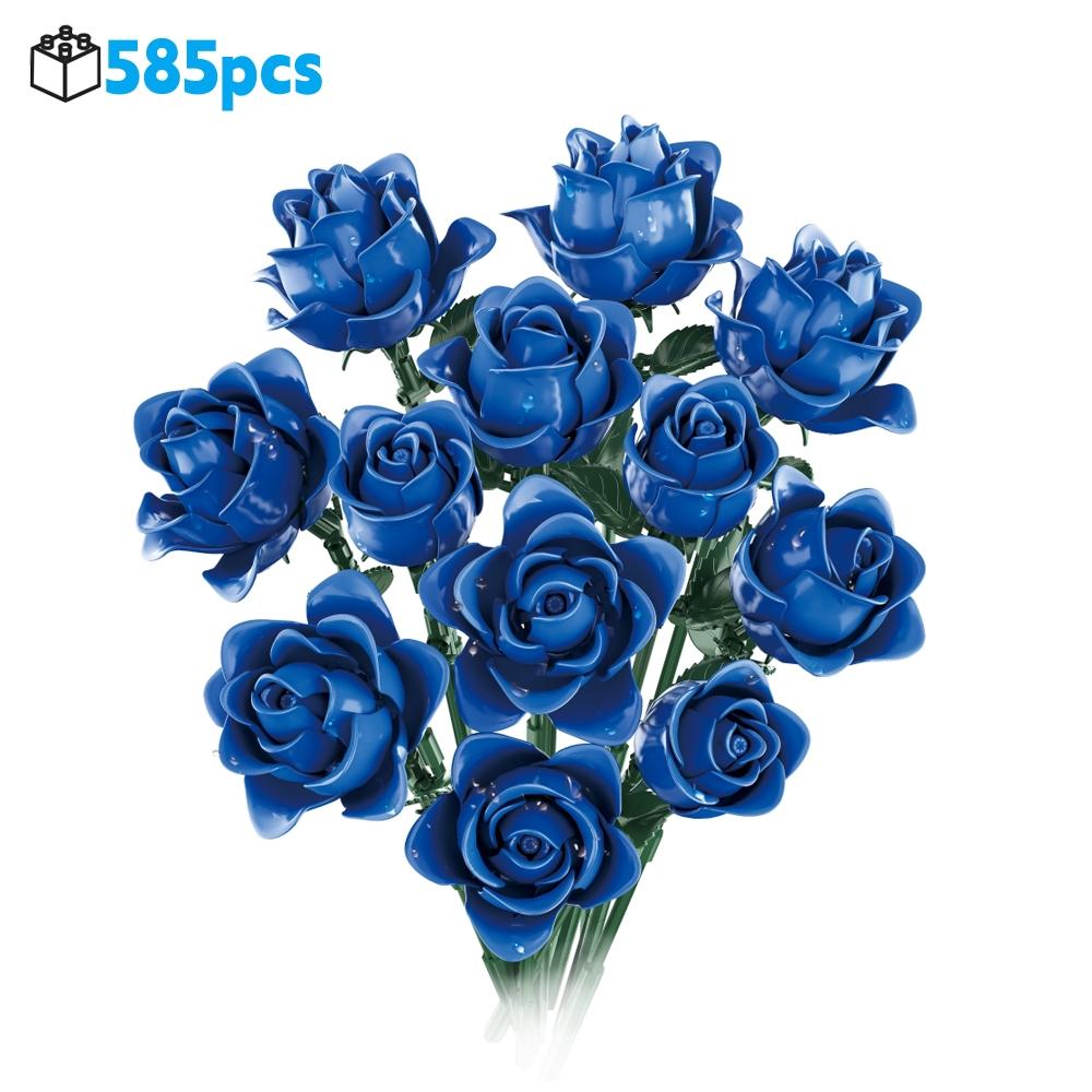 585Pcs Gothic Black Pink Blue Rose Flower Bouquet Building Blocks Set Creative Decoration Valentine Gift Idea Beautiful Box