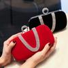 Red Flannel Rhinestone Bag Velvet Evening Purses Crossbody Elegant Party Clutch Bling Shoulder Female Bag Diamond Handbag