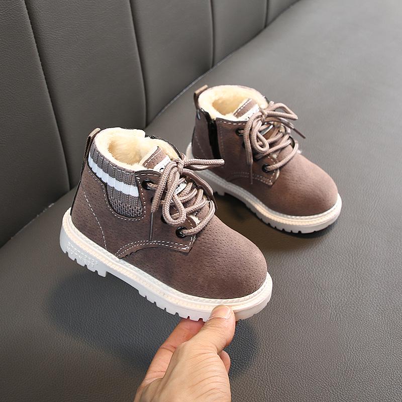 2026Children's Martin Boots Autumn and Winter Children's Shoes Children's Cotton Shoes Flyknit Boys' Martin Boots Girls' fur-lined snow boots