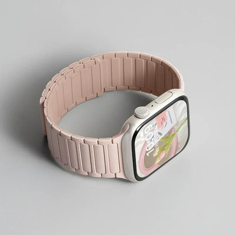 Силиконовый ремешок для Apple Watch 46 мм 42 мм 49 мм 45 мм 41 мм 44 мм 40 мм Магнитный ремешок для IWatch Ultra 2 Series 10 9 8 7 6 SE 5 4 3
